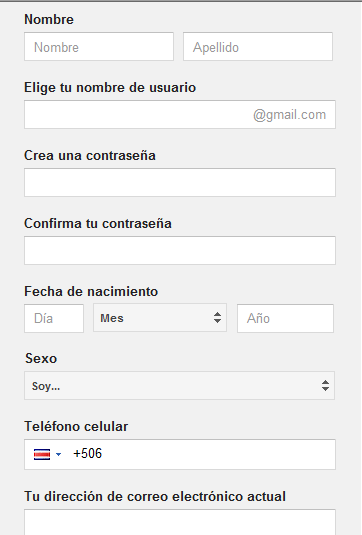 Formulario de Registro de Gmail